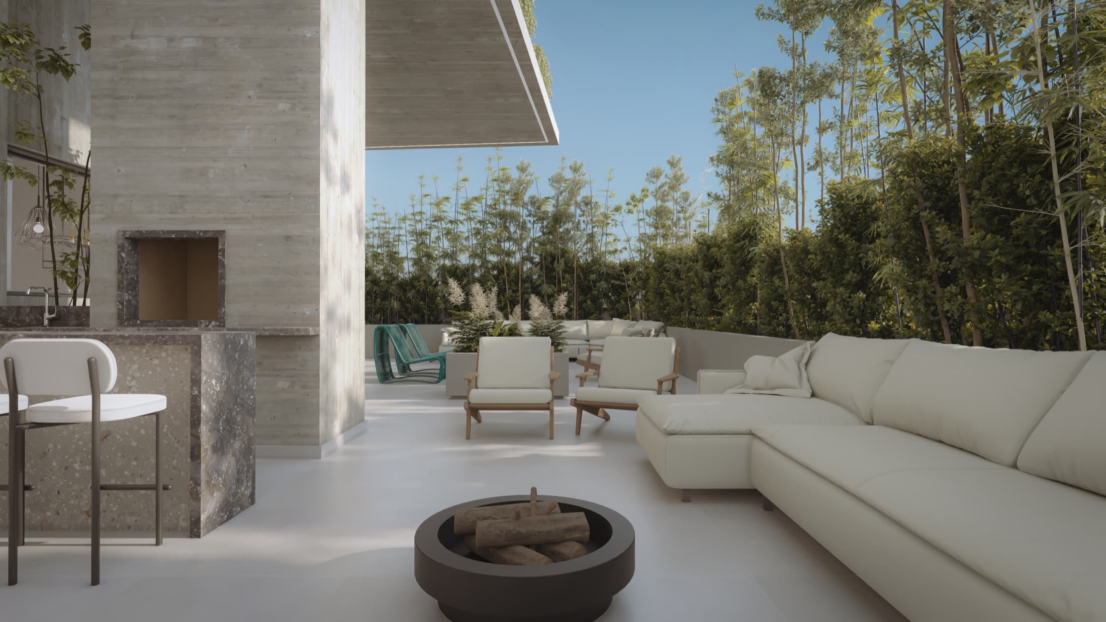 Lounge de alto padrão preparado para um dia de jogo