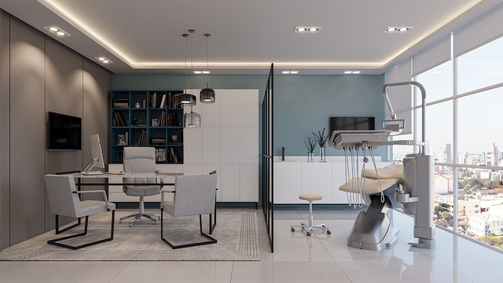 Sala decorada como consultório