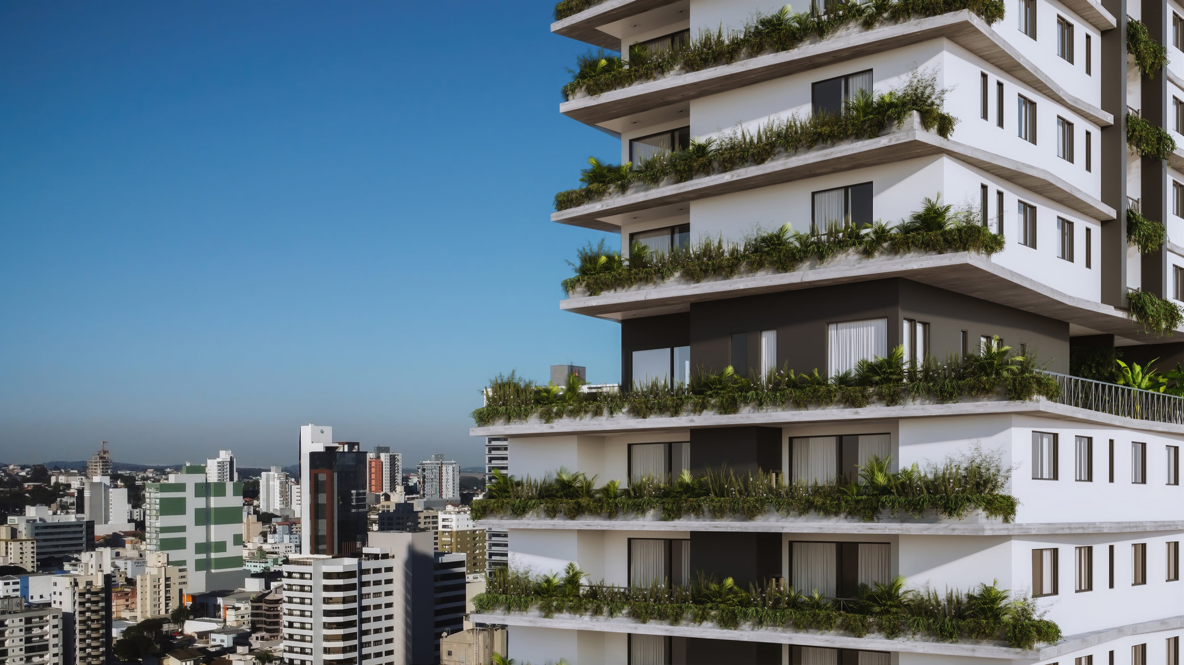 Sacadas-jardim do Artsy Concept Home vestidas de vegetação sobre Chapecó